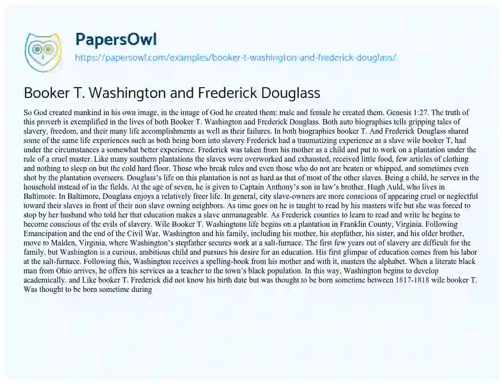 Essay on Booker T. Washington and Frederick Douglass