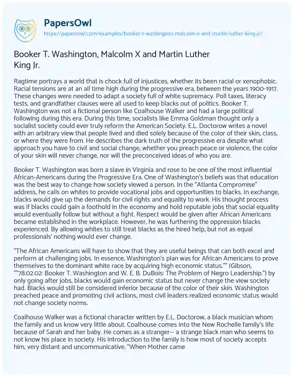 Essay on Booker T. Washington, Malcolm X and Martin Luther King Jr.