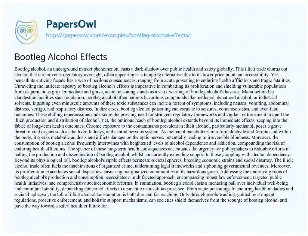 Essay on Bootleg Alcohol Effects