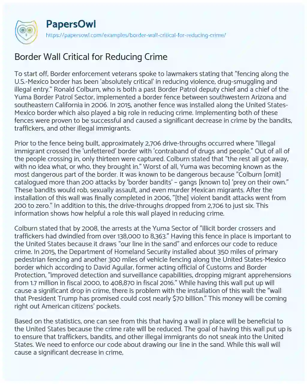 Border Wall Critical for Reducing Crime essay