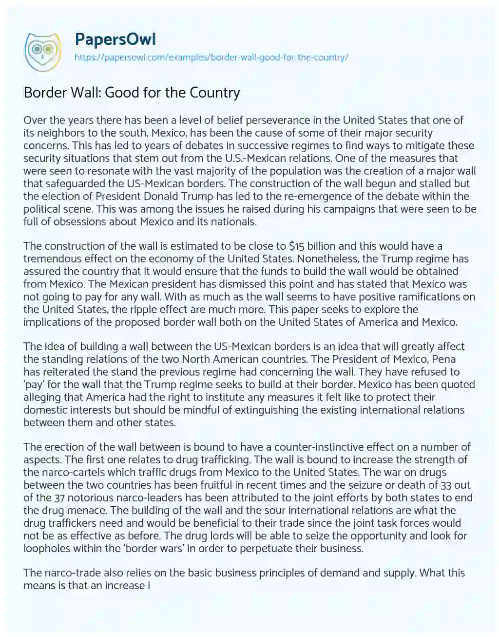 Essay on Border Wall: Good for the Country