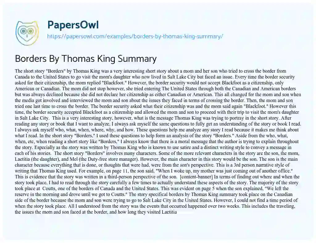 Essay on Borders by Thomas King Summary
