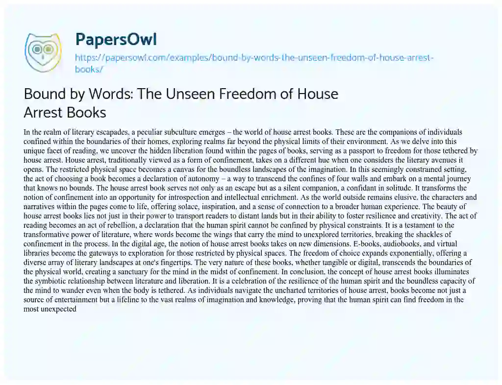 Essay on Bound by Words: the Unseen Freedom of House Arrest Books