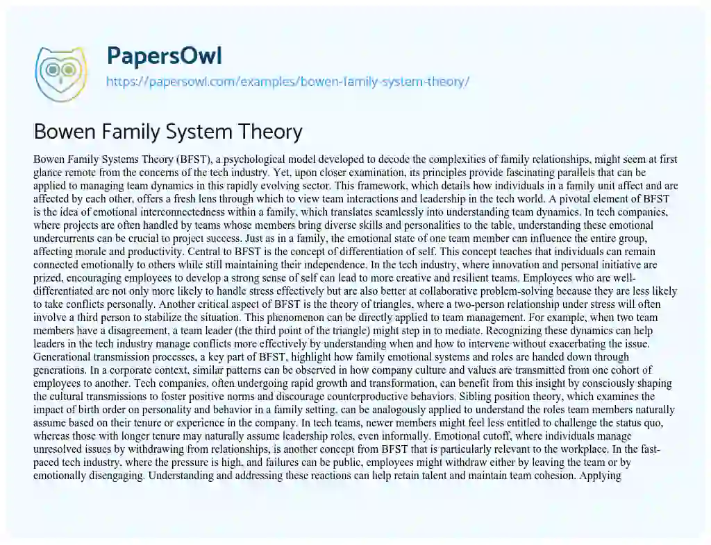 Essay on Bowen Family System Theory