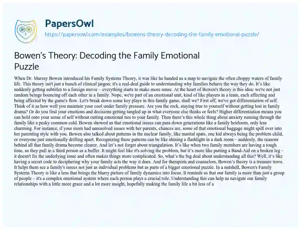 Essay on Bowen’s Theory: Decoding the Family Emotional Puzzle