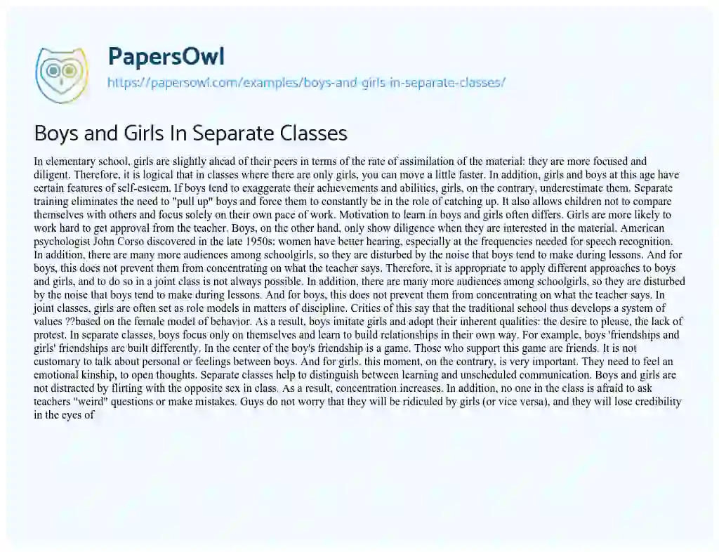 Essay on Boys and Girls in Separate Classes