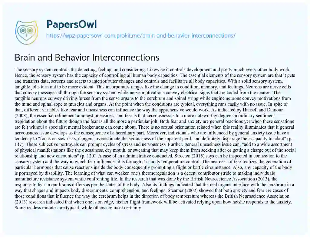 Essay on Brain and Behavior Interconnections