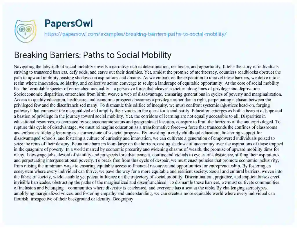 Essay on Breaking Barriers: Paths to Social Mobility
