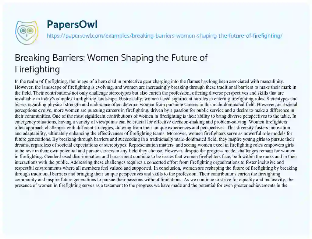 Essay on Breaking Barriers: Women Shaping the Future of Firefighting
