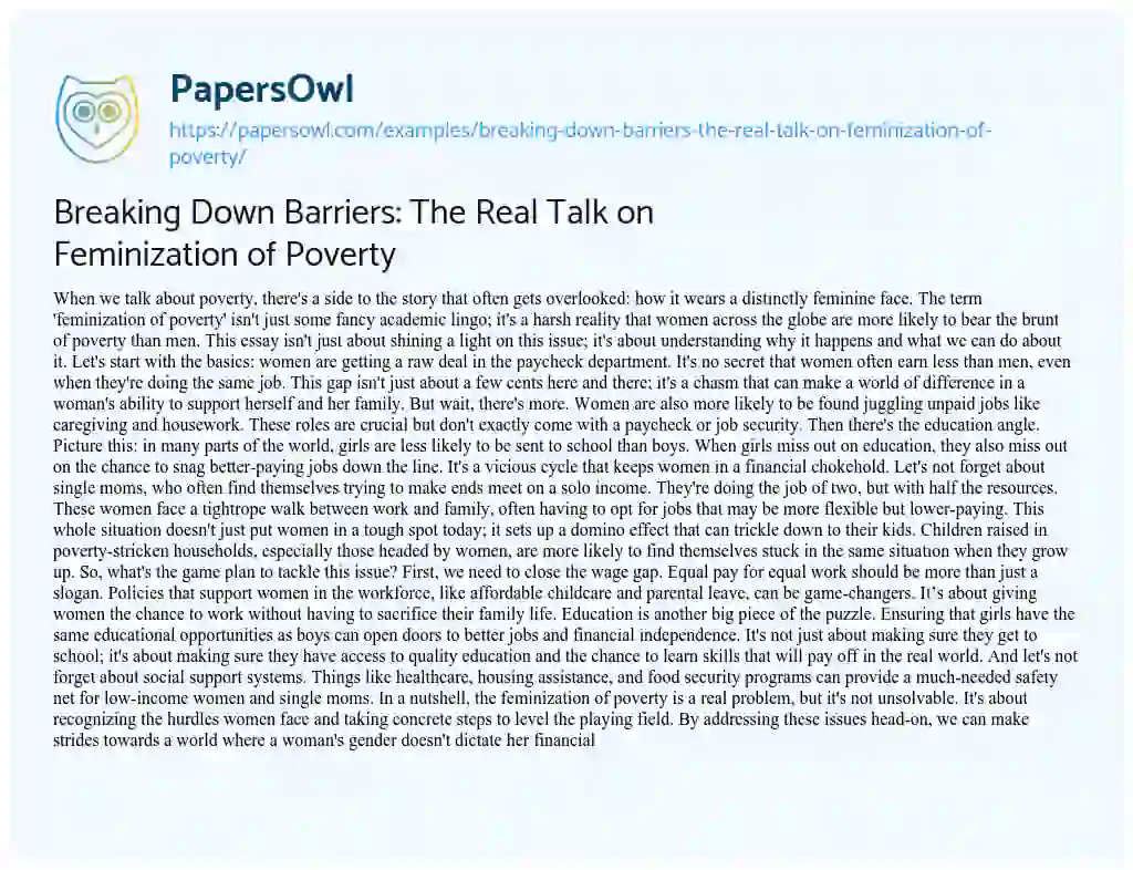 Essay on Breaking down Barriers: the Real Talk on Feminization of Poverty