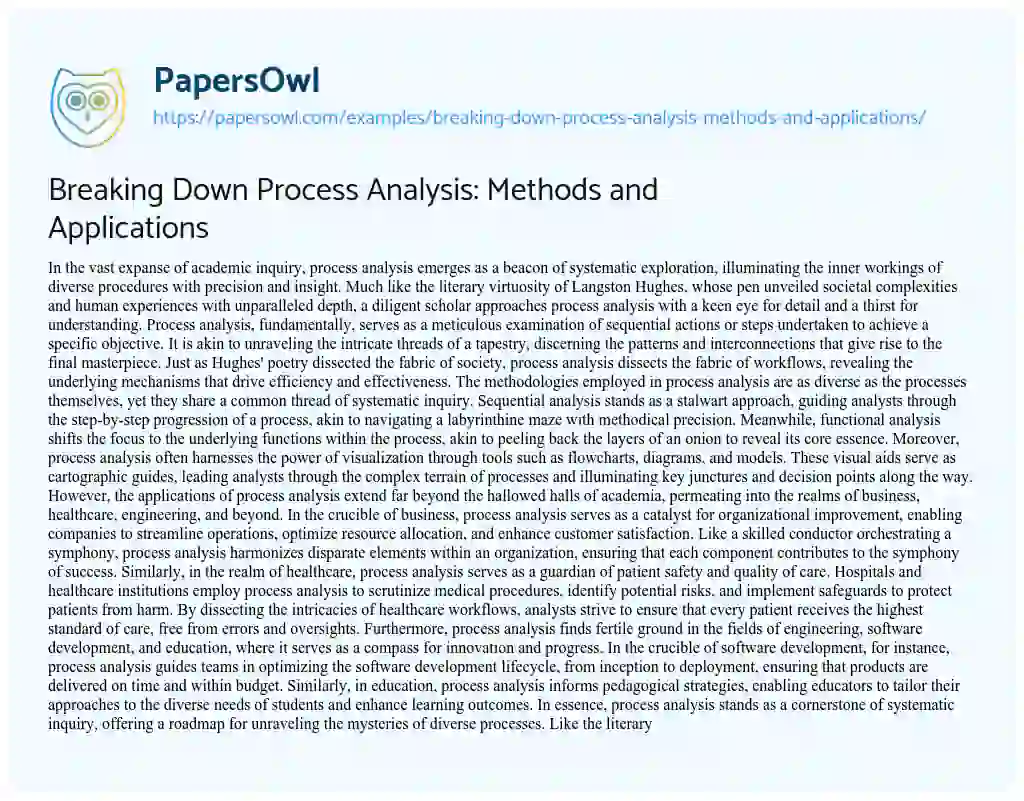 Essay on Breaking down Process Analysis: Methods and Applications