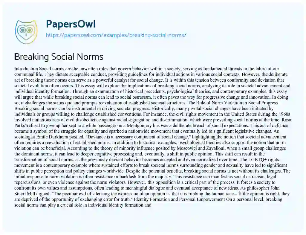 Essay on Breaking Social Norms