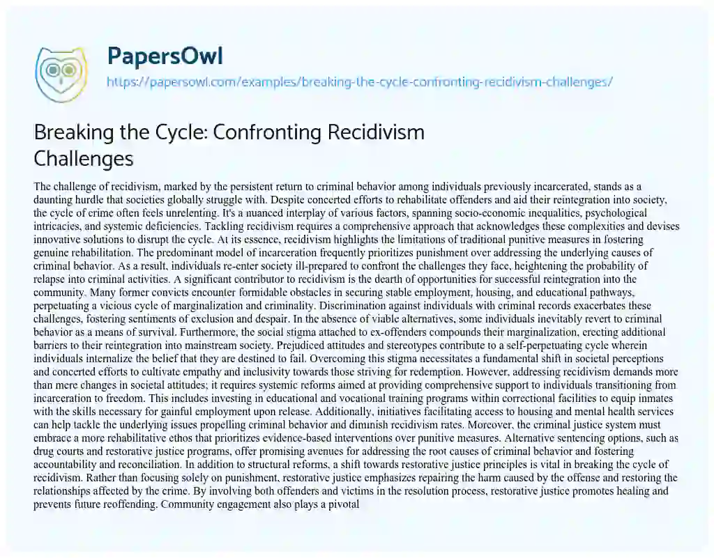 Essay on Breaking the Cycle: Confronting Recidivism Challenges