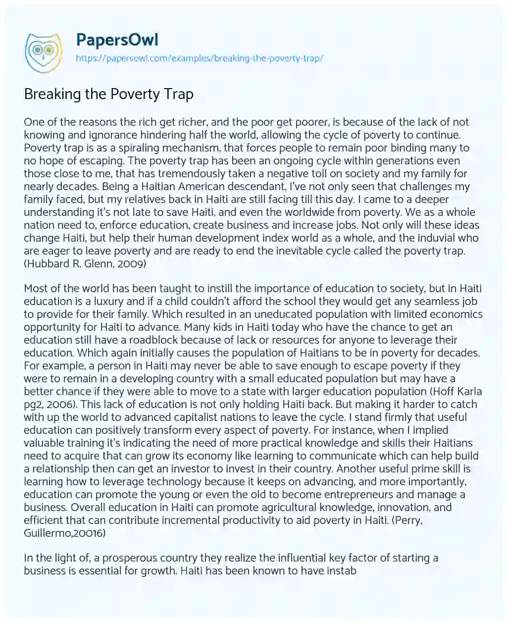 Essay on Breaking the Poverty Trap