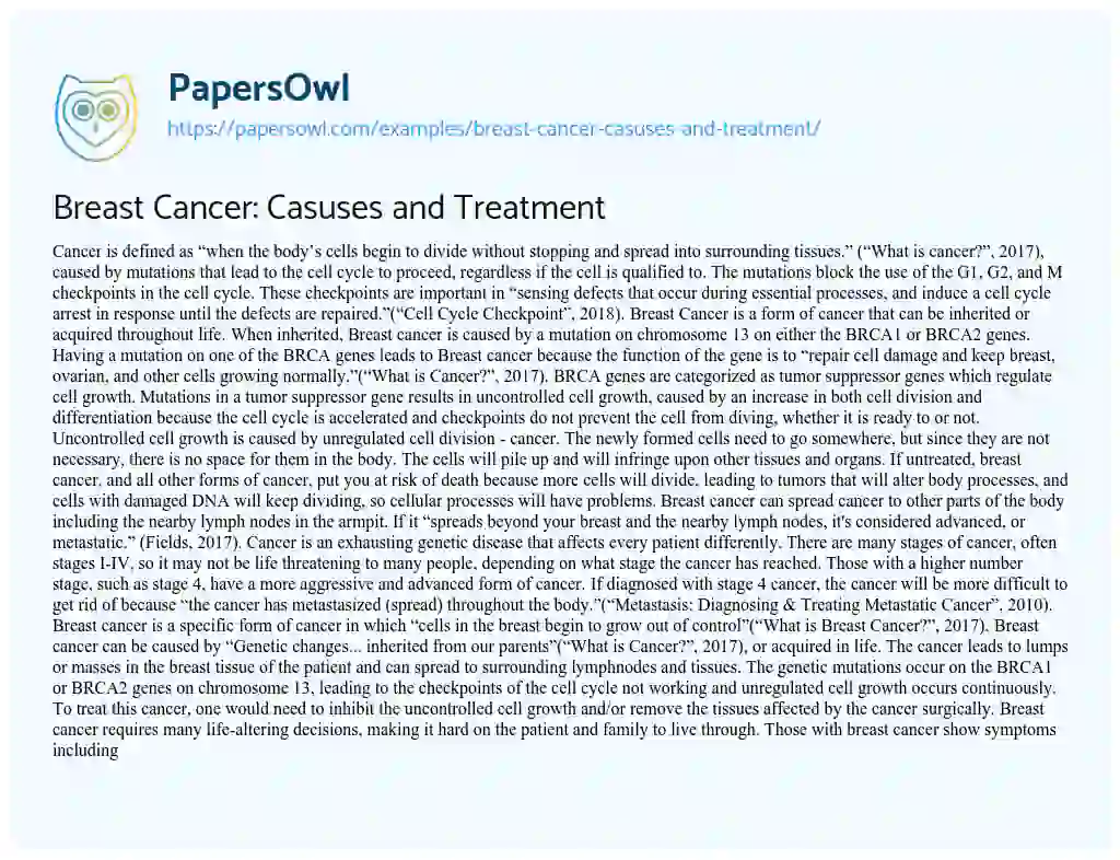 Breast Cancer: Casuses and Treatment essay