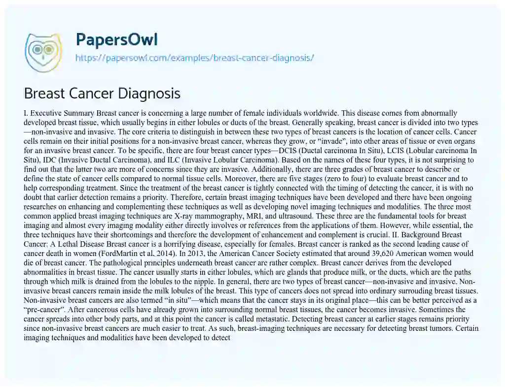 Essay on Breast Cancer Diagnosis