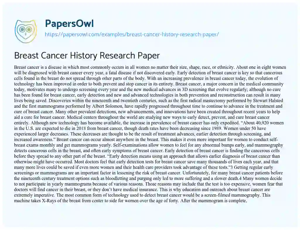 Breast Cancer History Research Paper essay