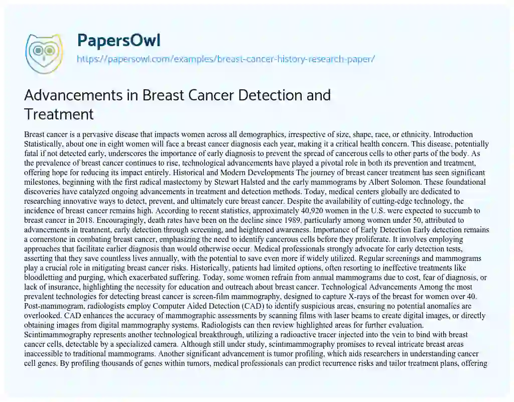 breast cancer history research paper