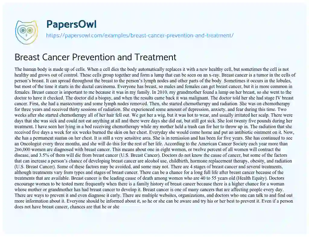 Essay on Breast Cancer Prevention and Treatment