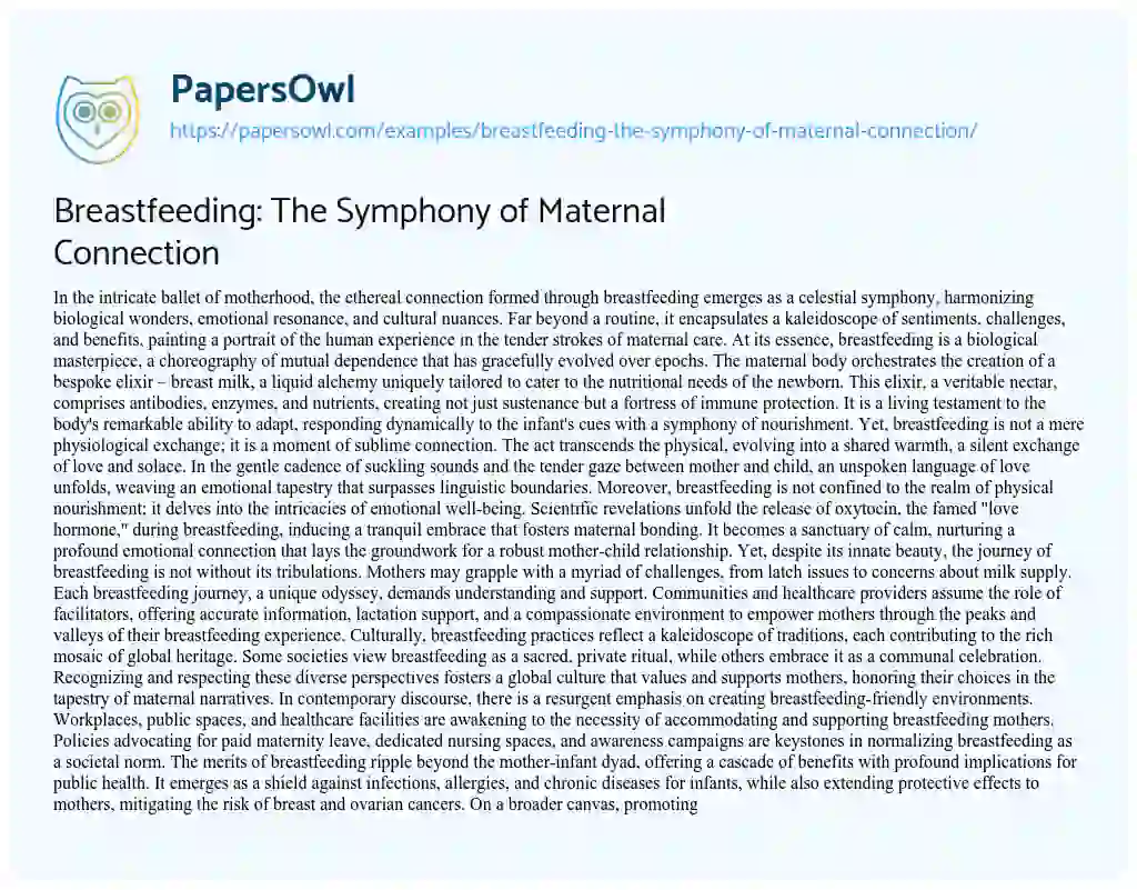 Essay on Breastfeeding: the Symphony of Maternal Connection