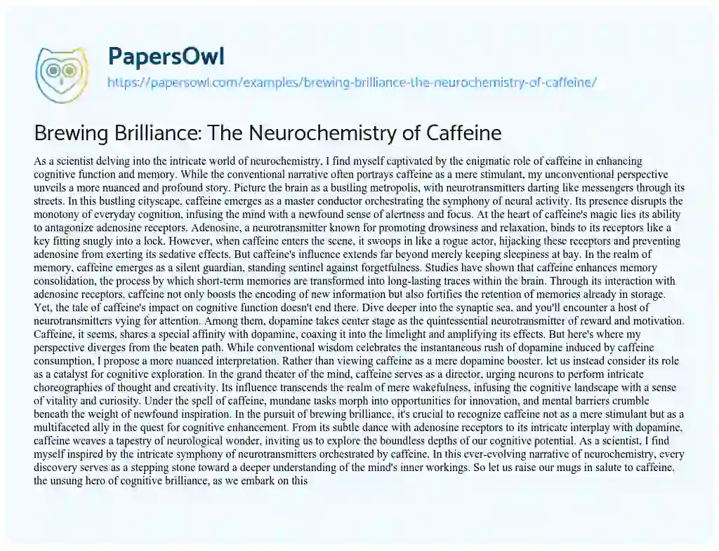 Essay on Brewing Brilliance: the Neurochemistry of Caffeine