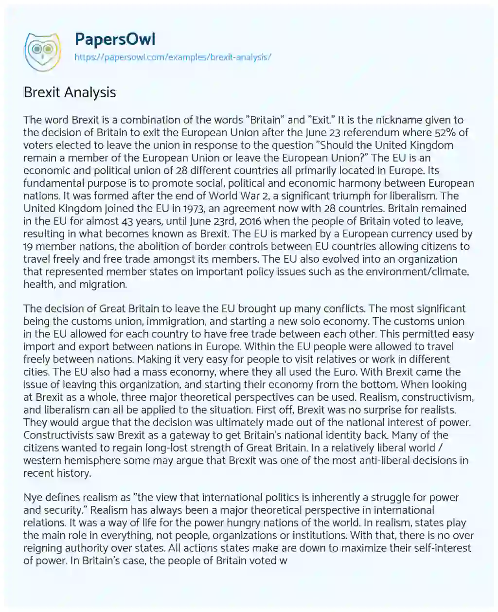 Essay on Brexit Analysis