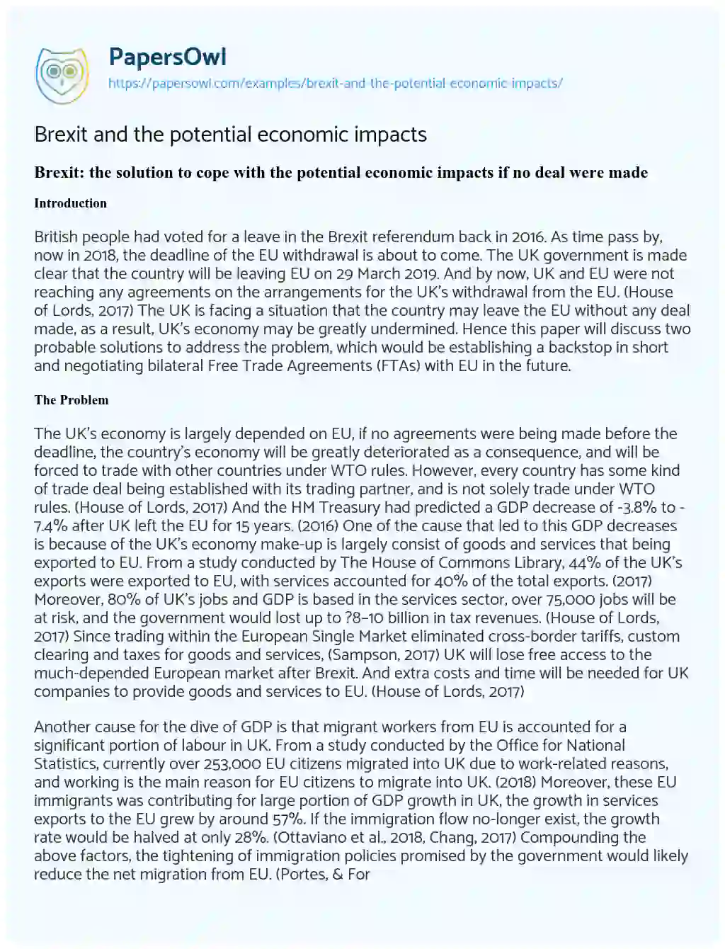 Brexit and the Potential Economic Impacts essay