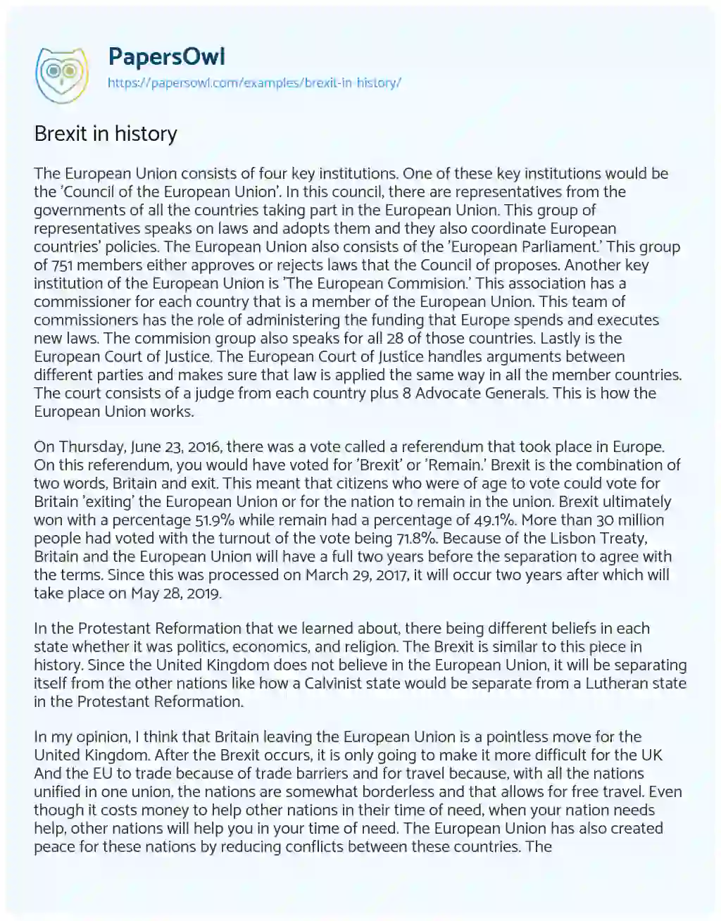 Brexit in History essay