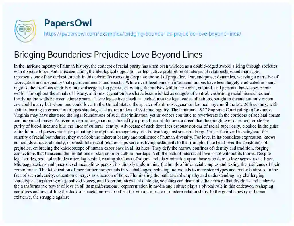 Essay on Bridging Boundaries: Prejudice Love Beyond Lines