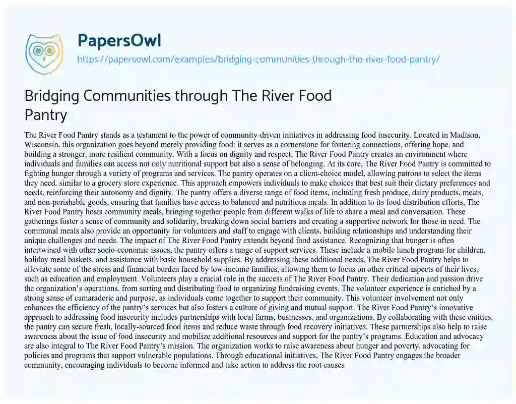 Essay on Bridging Communities through the River Food Pantry