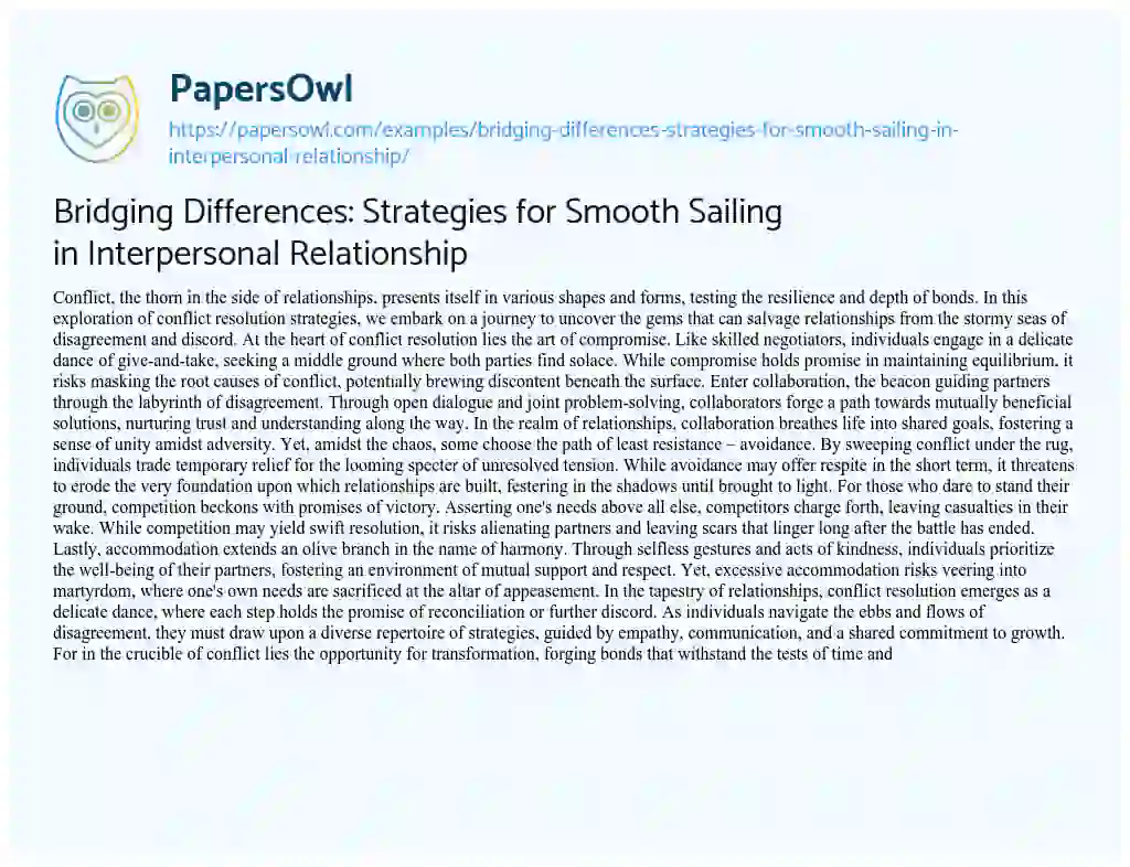 Essay on Bridging Differences: Strategies for Smooth Sailing in Interpersonal Relationship