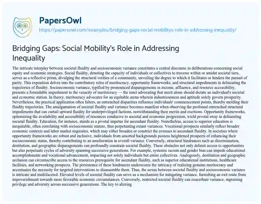 Essay on Bridging Gaps: Social Mobility’s Role in Addressing Inequality
