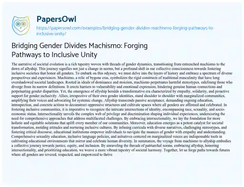 Essay on Bridging Gender Divides Machismo: Forging Pathways to Inclusive Unity