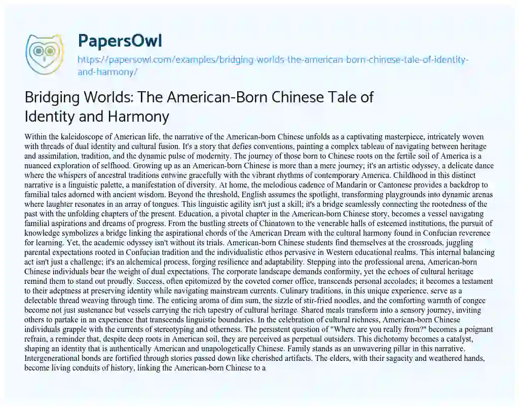 Essay on Bridging Worlds: the American-Born Chinese Tale of Identity and Harmony