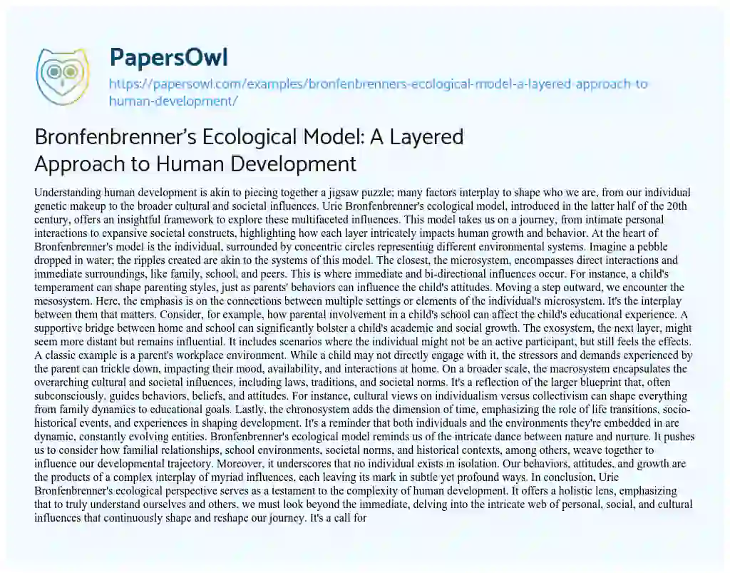 Essay on Bronfenbrenner’s Ecological Model: a Layered Approach to Human Development