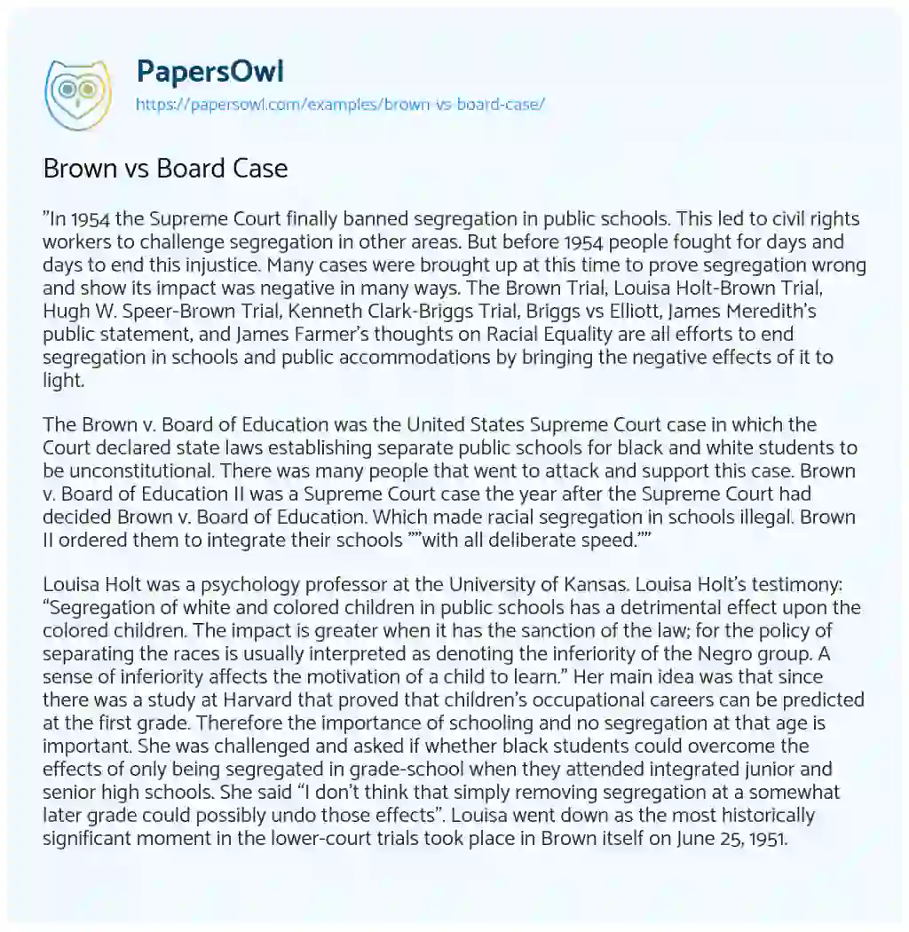 Brown Vs Board Case essay