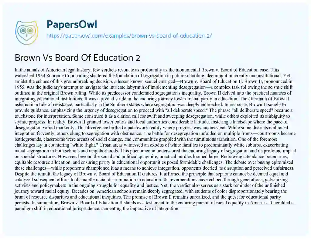 Essay on Brown Vs Board of Education 2
