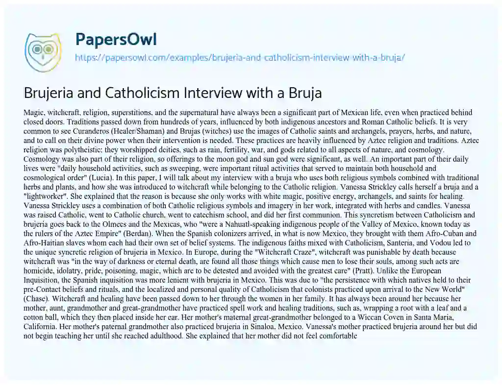 Essay on Brujeria and Catholicism Interview with a Bruja