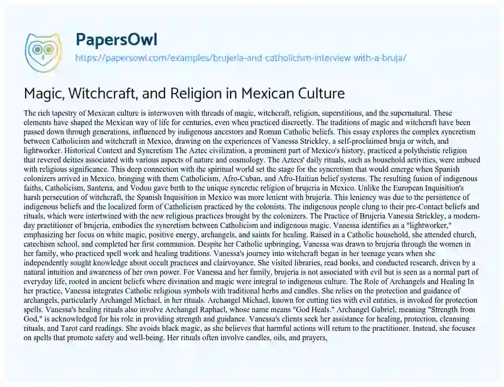 Essay on Brujeria and Catholicism Interview with a Bruja