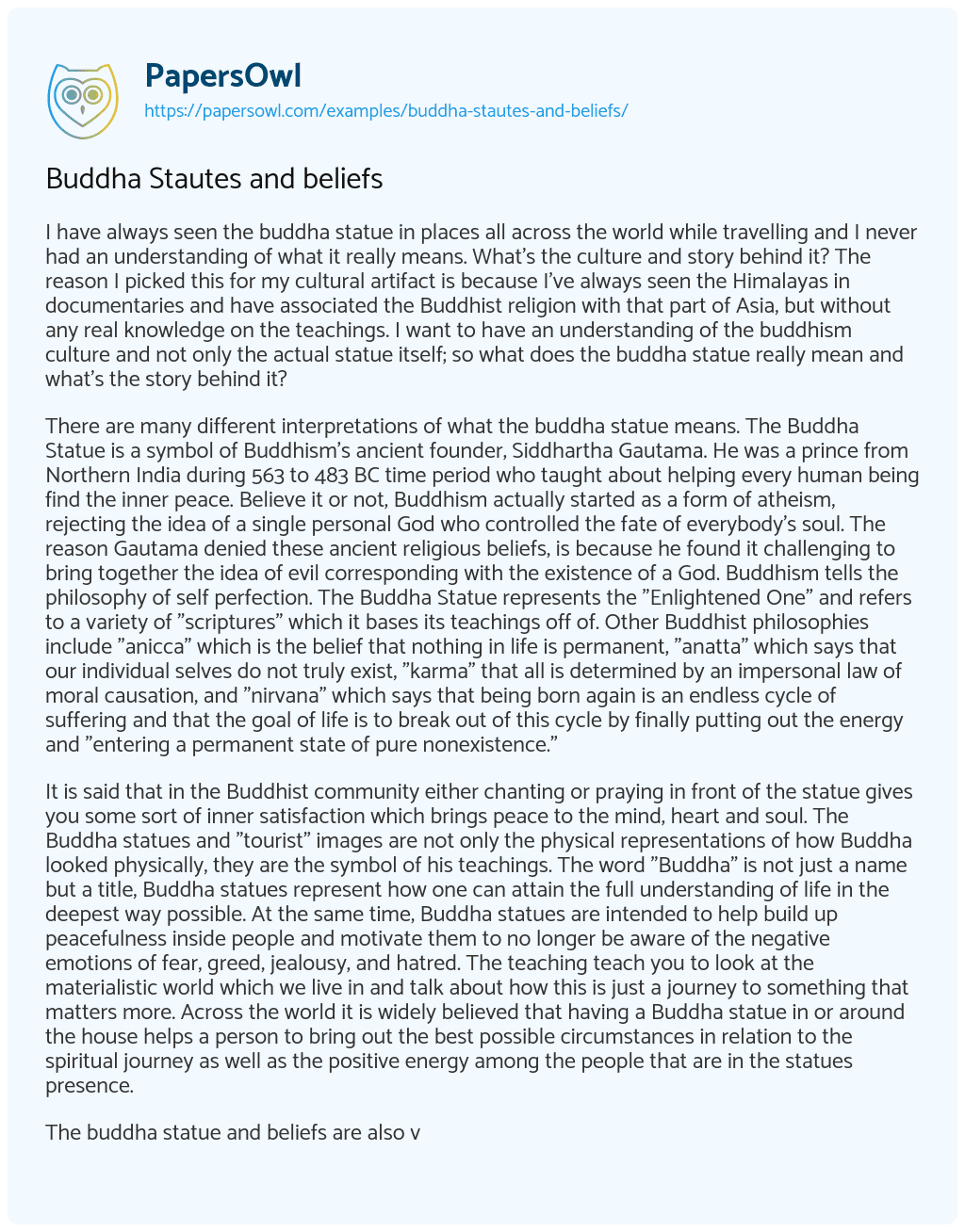 Essay on Buddha Stautes and Beliefs