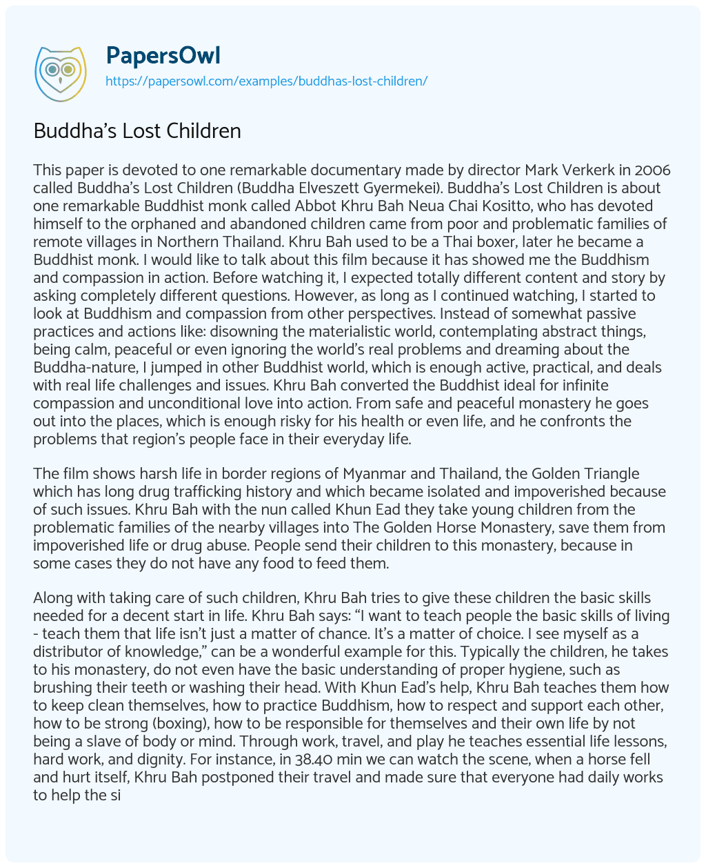 Essay on Buddha’s Lost Children