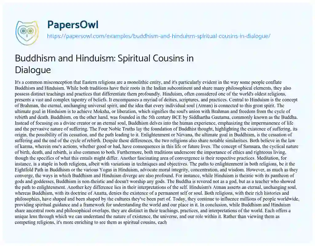 Essay on Buddhism and Hinduism: Spiritual Cousins in Dialogue