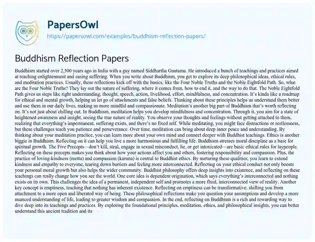 Essay on Buddhism Reflection Papers