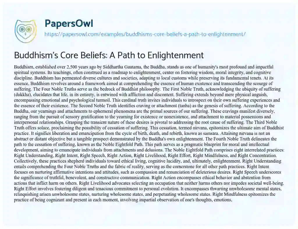 Essay on Buddhism’s Core Beliefs: a Path to Enlightenment