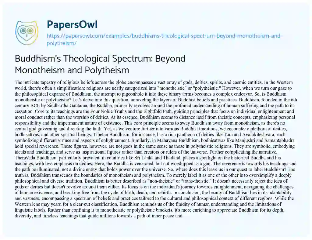 Essay on Buddhism’s Theological Spectrum: Beyond Monotheism and Polytheism