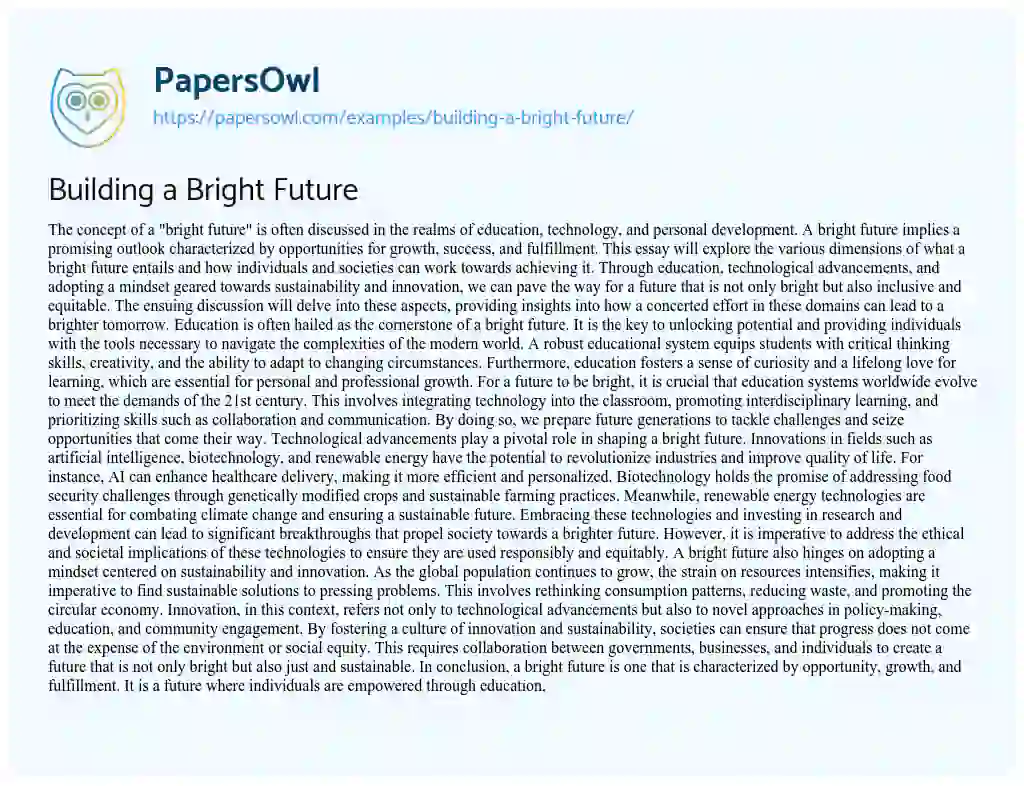 Essay on Building a Bright Future