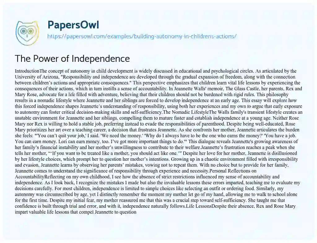 Essay on The Power of Independence