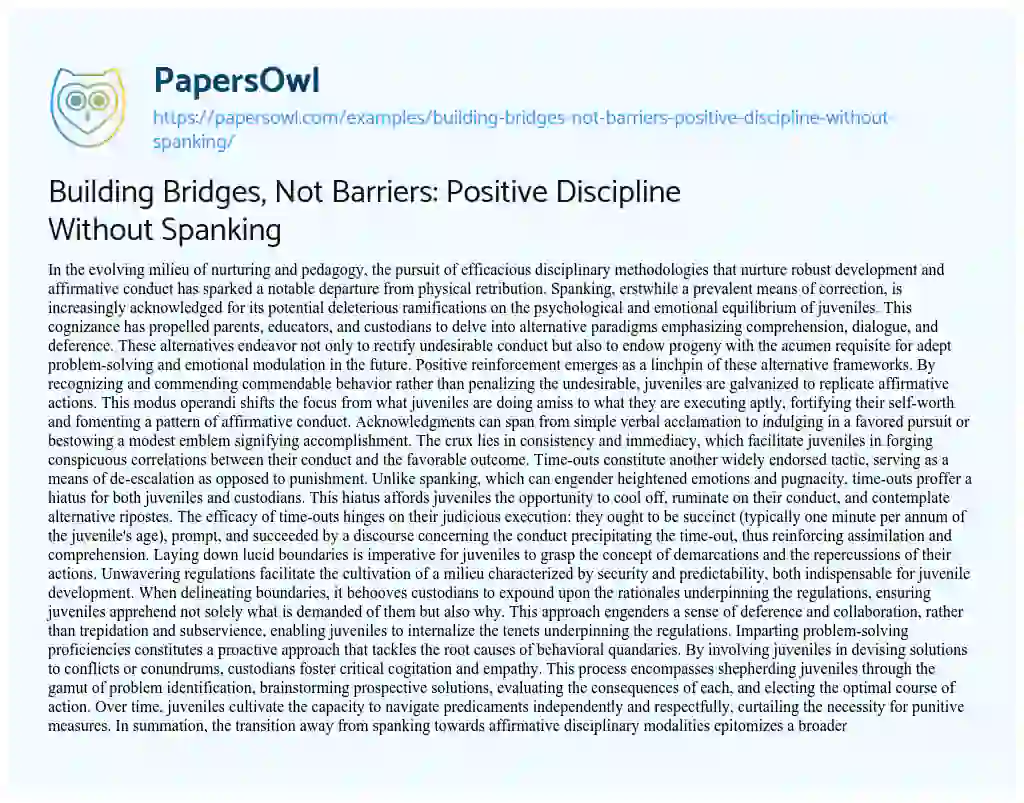 Essay on Building Bridges, not Barriers: Positive Discipline Without Spanking