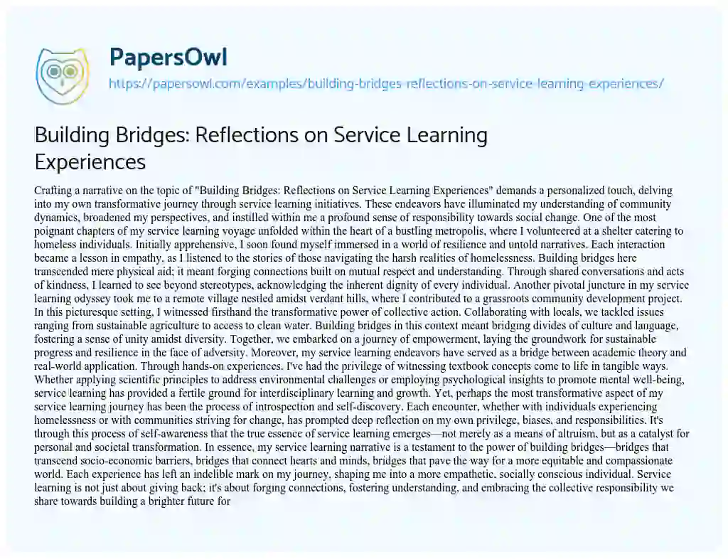 Essay on Building Bridges: Reflections on Service Learning Experiences