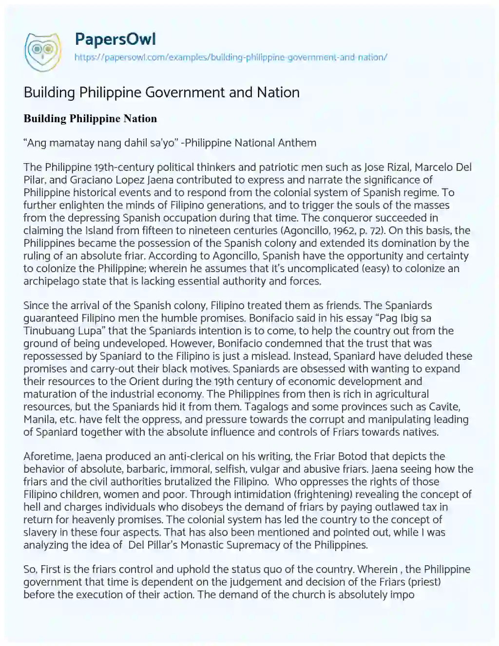 Essay on Building Philippine Government and Nation